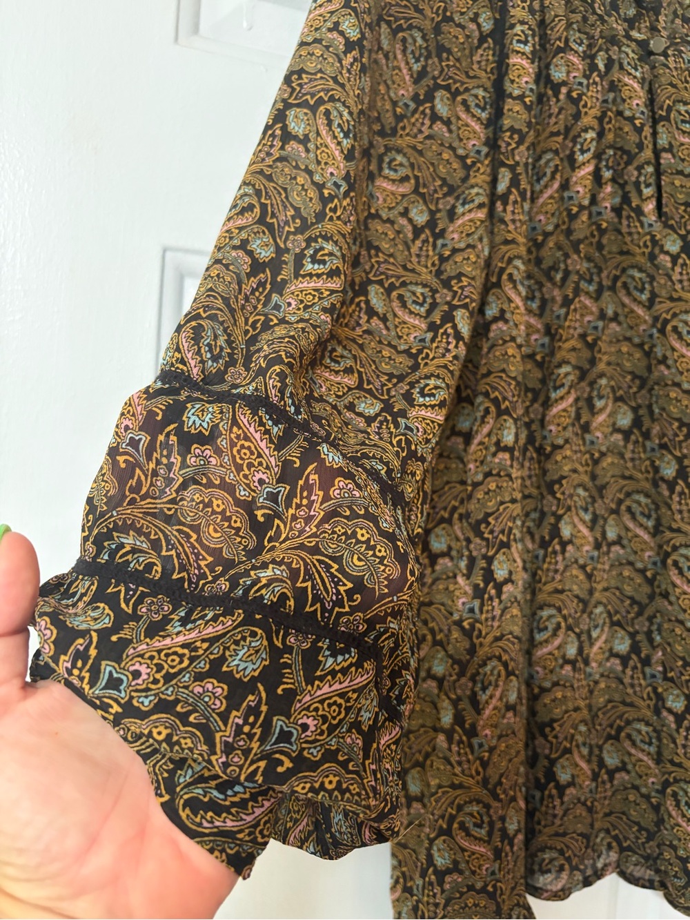 Scotch & Soda Black Paisley Long Sleeve Peasant Blouse Boho Size large. - Picture 5 of 12